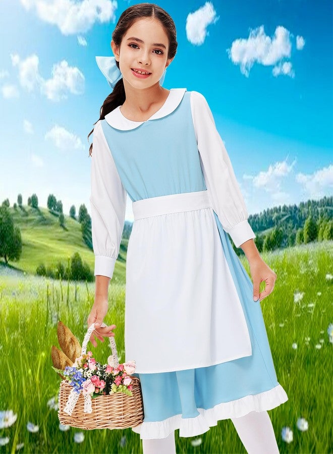Deerose Girls Blue Princess Dresses Halloween Belle Dress Long Sleeve Village Fancy Maid Clothes 13-14 Years - Image 2